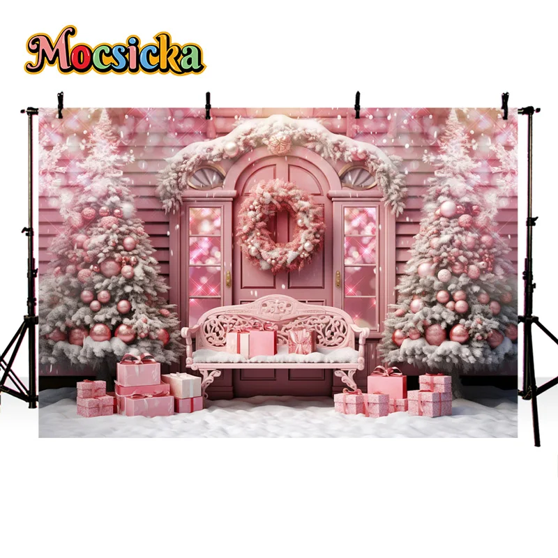 

Mocsicka Christmas Photography Background Winter New Year's Eve Xmas Tree Candy House Backdrop Kid Cake Smash Photo Banner