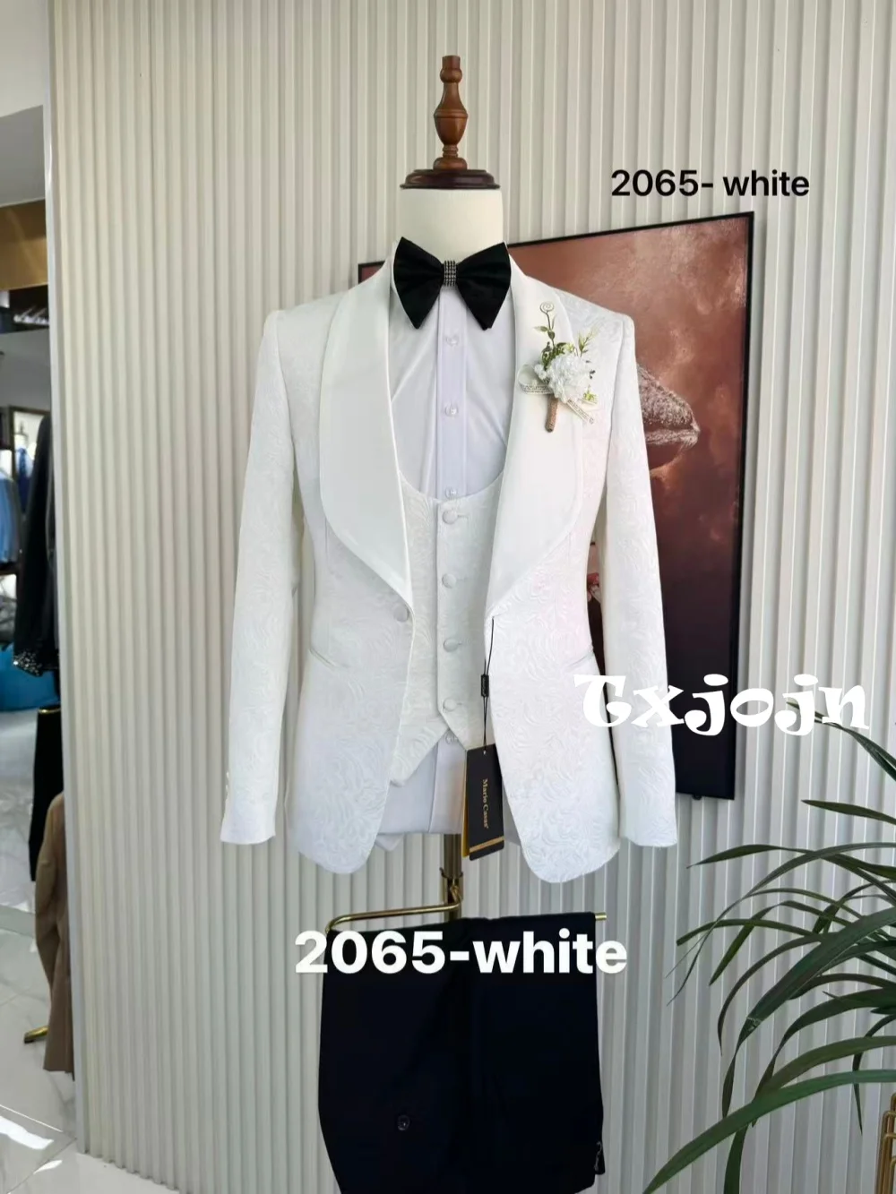 

Белый жаккардовый мужской костюм-тройка для свадьбы, элегантный премиум-смокинг с шаль-воротником для торжеств, высококачественные костюмы S-3XL