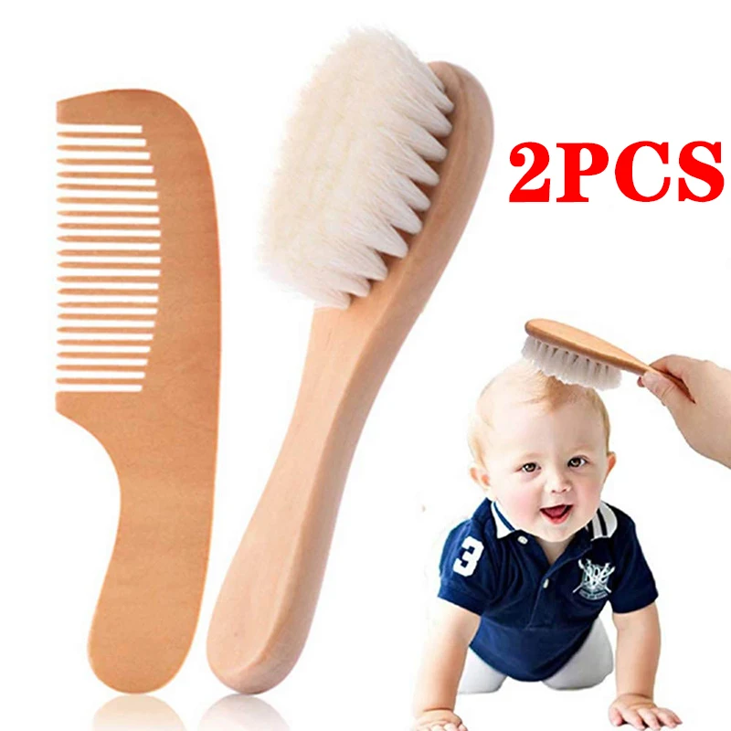 

2PCS/Set Baby Hair Brush And Comb Set for Newborn Wood Comb For Hair Massage Bath Shower Mini Baby Brush Kids Pocket HairBrush