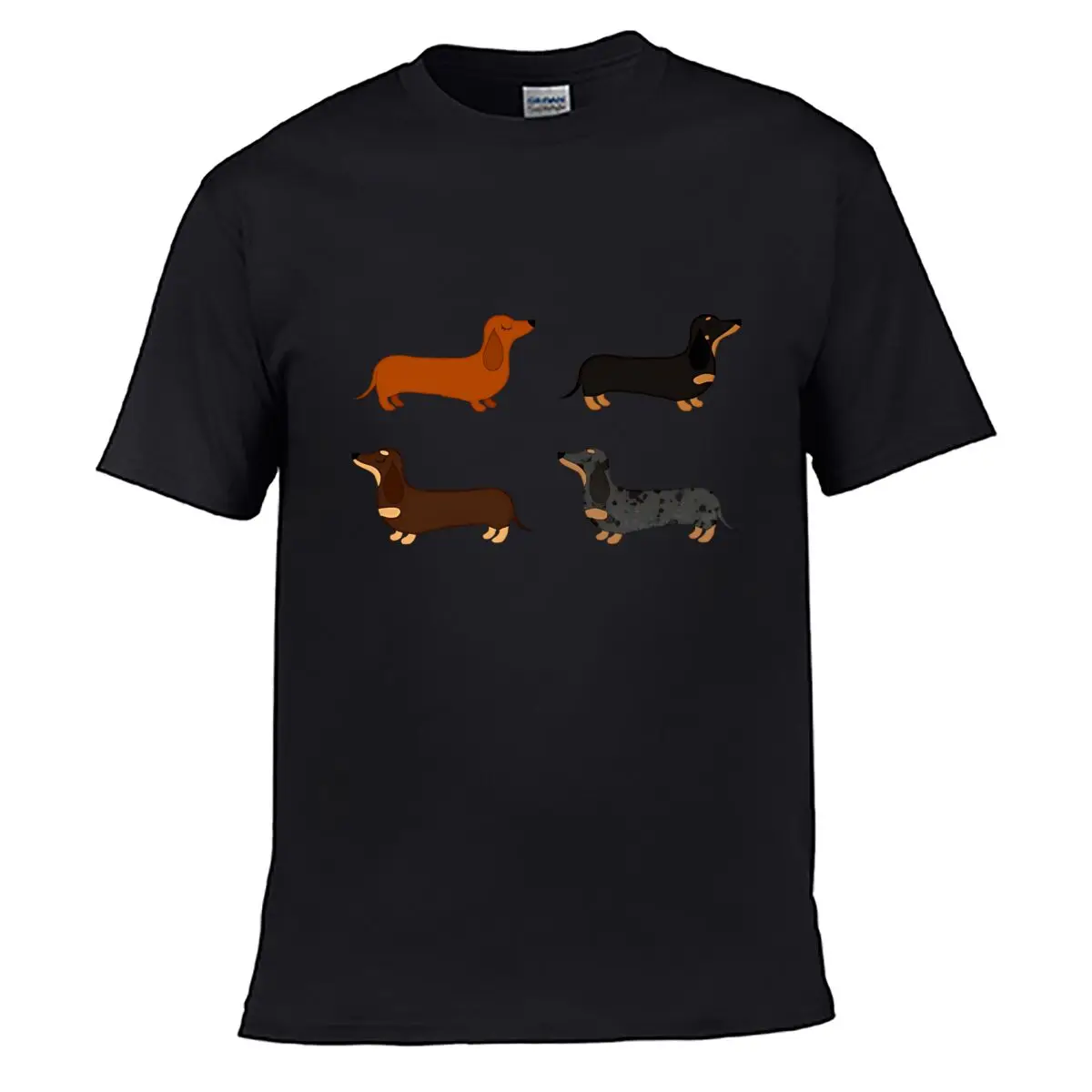 Colorful Dachshund Lineup Dog Pattern Street Distressed Washed Loose Simple Tee