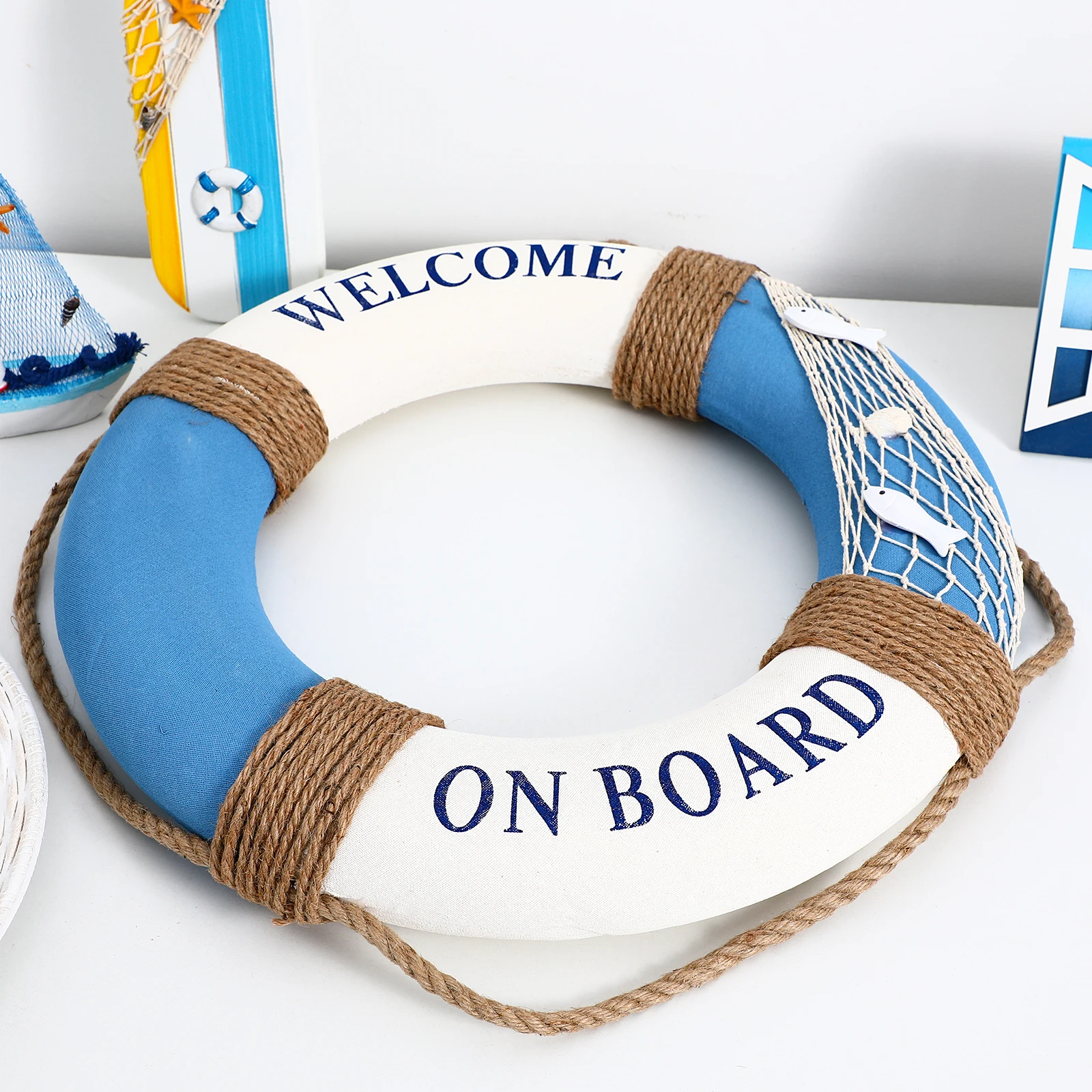 

50Cm Lifebuoy Hanging Ornament Home Cafe Restaurant Door Door Hanging Decoration Sign Welcome Craft Blue Home Decor Fish Style