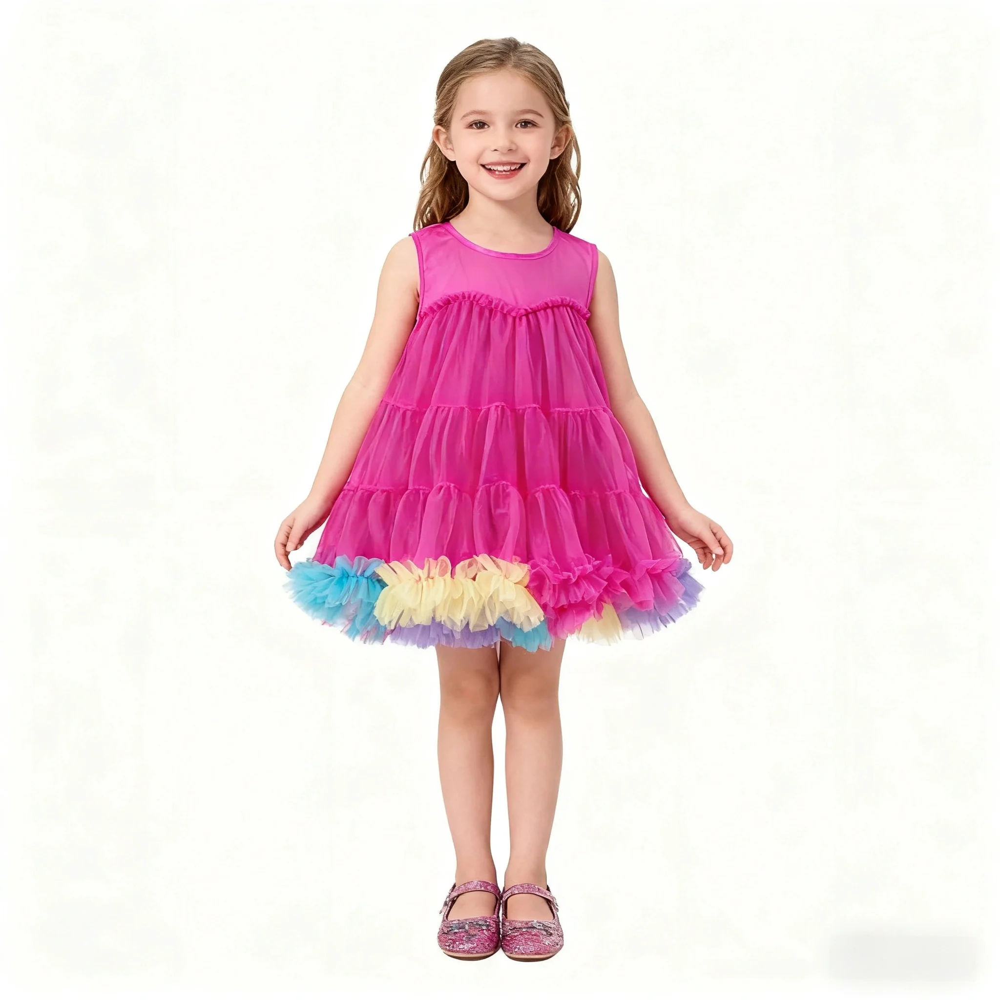 Sleeveless Tutu Dress for Girls Age 2-6, Flared Layered Tulle Skirt Twirls Like an Umbrella, Perfect for Princess Party, Ballet,