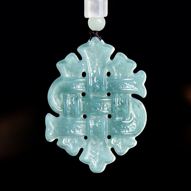 real-natural-emerald-burmese-emerald-jade-blue-water-chinese-knot-hollow-out-pendant-jadeite-amulets-fashion-jewelry-gifts