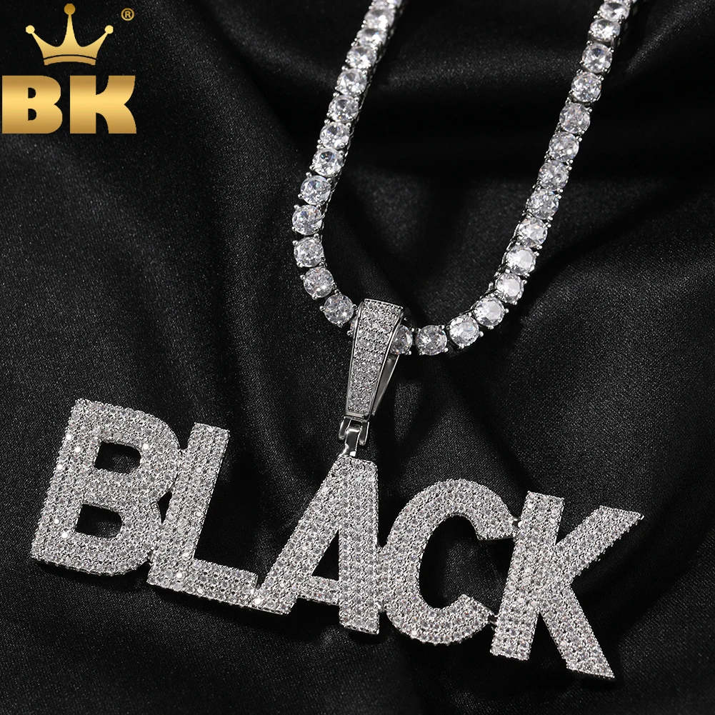 

TBTK Custom Initial Letters Name Pendant Necklace Micro Paved 3 Rows Cubic Zirconia Chain Necklace Hiphop Jewelry