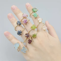 Fashion Natural Stone Powder Crystal Amethyst Adjustable Ring for Women Personalized Stainless Steel Ring Jewelry Accessories