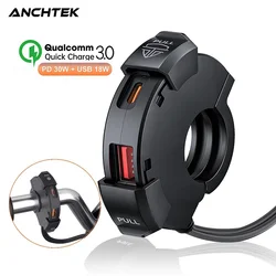 Anchtek-cargador USB Universal para motocicleta, adaptador de corriente QC3.0 PD, 48W, resistente al agua, soporte montado en el manillar, cargador de teléfono para cámara