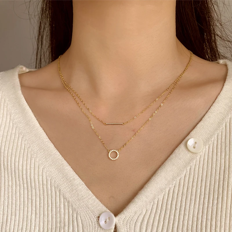 Fashionable and Light Luxury 14K Gold Authentic S925 Silver Double Layer Necklace for Women Commuting Versatile Clavicle Chain