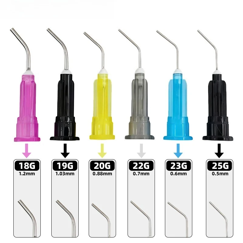 100pcs Dental Disposable Needle Bent Tips Etchant Resin Flow Composite Bent Tip 18/19/20/22/23/25G Dentist Delievery Syringe Tip