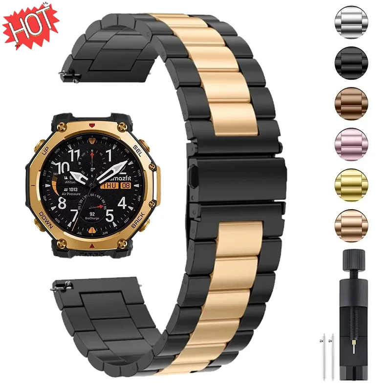 22mm Metallarmband für Amazfit T-Rex3 Pro 48mm/Huawei Watch GT6-5 Edelstahlarmband für Amazfit Active Max/Balance 2/ Bip 6