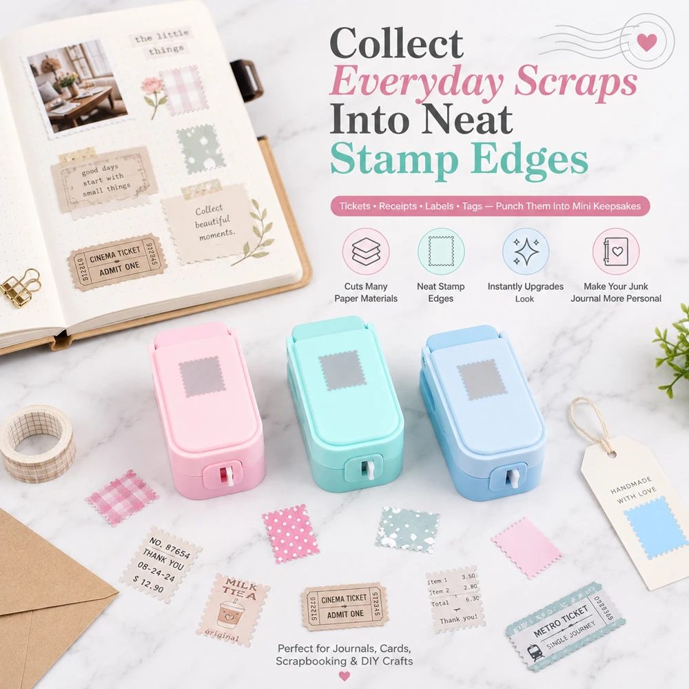 1x0.8inch Postage Stamp Edge Paper Punch Stackable Craft Punches with Precision Alignment Cutout Design for Scrapbook Card Makin