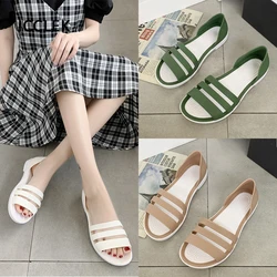 Women Summer Flat Sandals 2022 Fashion Candy Color Beach Sandals Woman Comfortable Open-Toed Slides Slippers Ladies Jelly Shoes