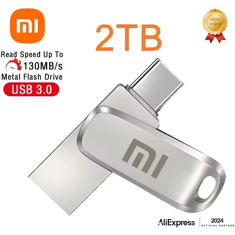 Xiaomi แฟลชไดรฟ์2TB USB 3.0 MINI ความเร็วสูง pendrive โลหะ1TB 512GB ไดรฟ์แบบพกพากันน้ำเก็บข้อมูล U Disk