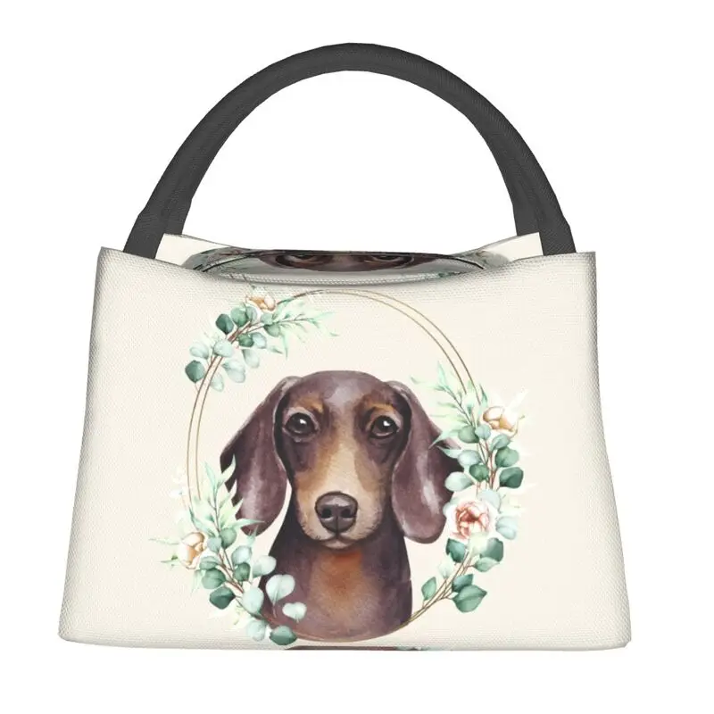 Dachshund Dog In Floral Gold Insulated Lunch Bag for Women Badger Sausage Wiener Puppy Thermal Cooler Bento Box Work Picnic