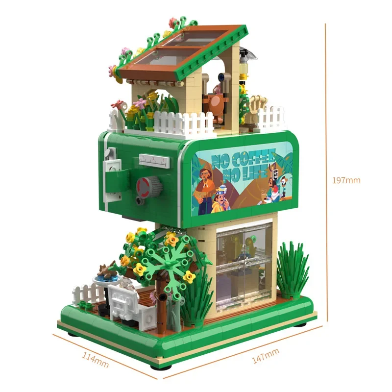 Coffee Shop Building Blocks Patchwork Streetscape Model Ornaments Small Particles Educational Toys Collection Gift