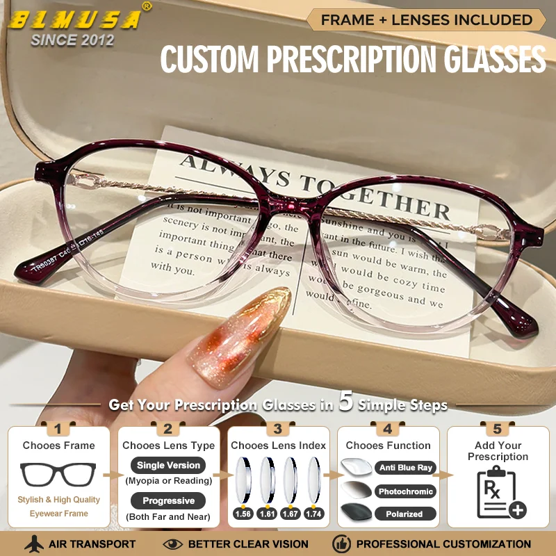 Lunettes de myopie photochromiques à monture ovale tendance pour femmes BLMUSA, lunettes de vue progressives anti-lumière bleue polyvalentes