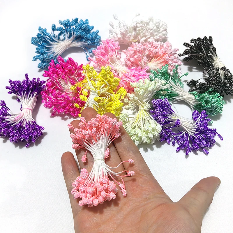 800pcs 5mm DIY Artificial Mini PVC Flower Stamen Pistil Simulated Flowers Plastic Stamen Home Decoration Christmas Accessories