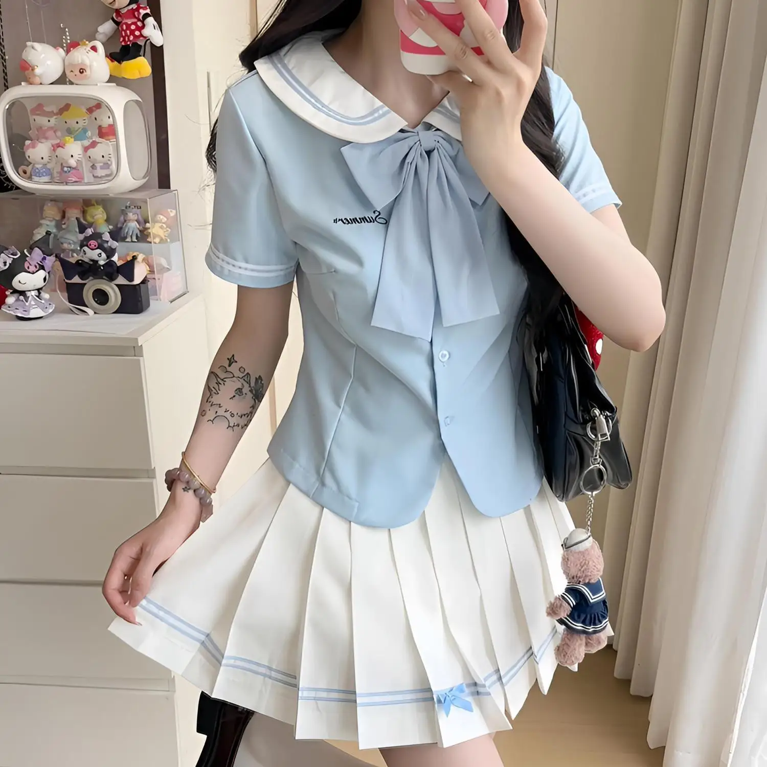 short-sleeved-blue-and-pink-slim-fit-shirt-sweet-sailor-suit-pleated-skirt-twin-set-cute-schoolgirl-style-cos-student