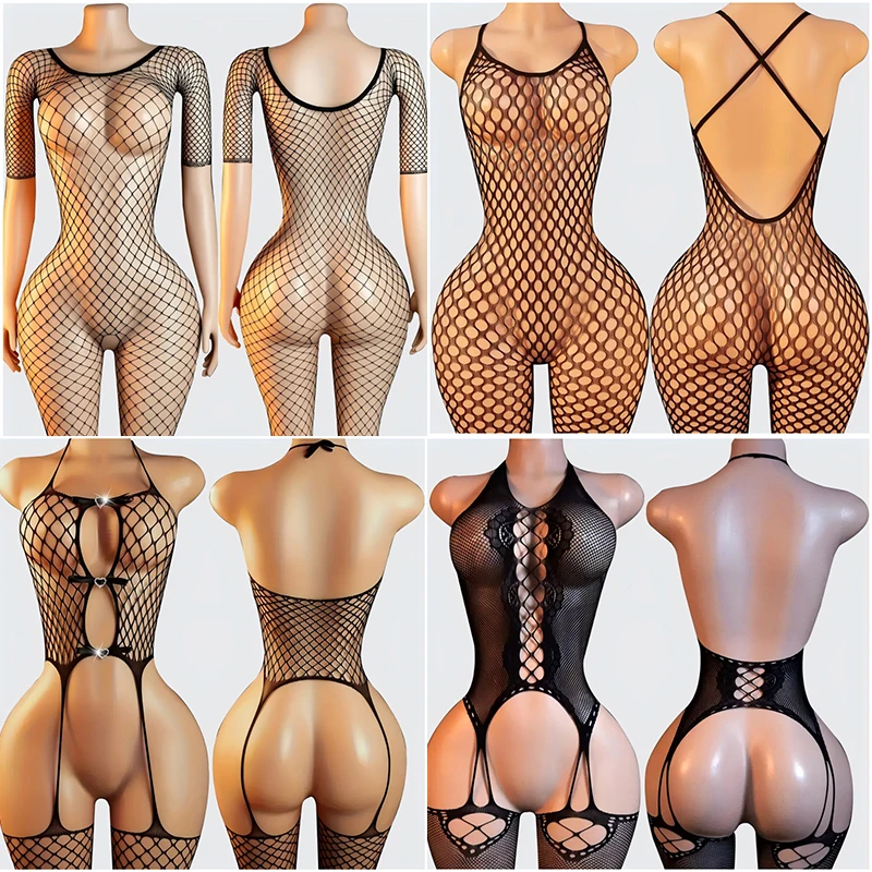 

Sexy Sleepwear Nightwear Women Lace Teddy Lingerie Set Summer Bodystocking Sheer Mesh Crotchless Bodysuit Open Split Bedroom Set