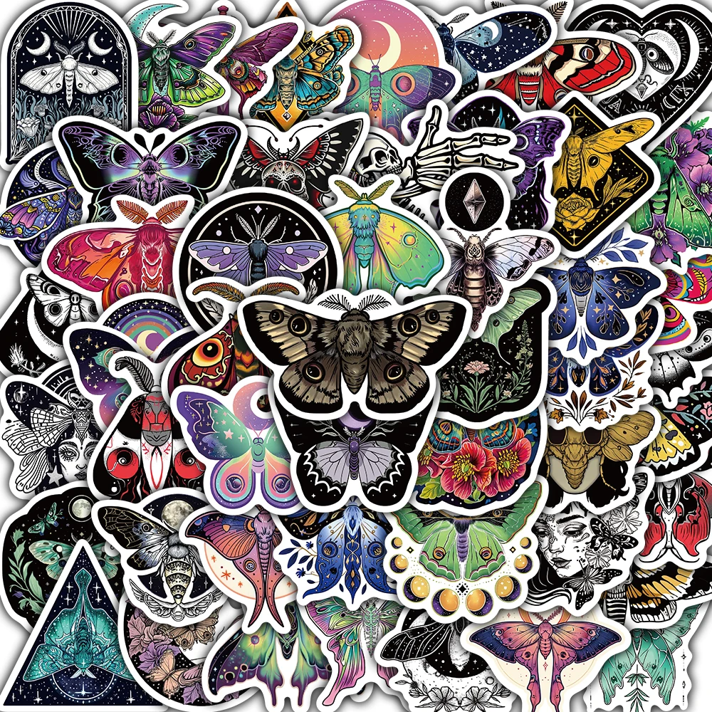 50PCS The Moon and Moth Print Stickers Notebook Aesthetic Laptop Luggage Coffee Guitar Cool Guitar Phone Suitcase Sticker
