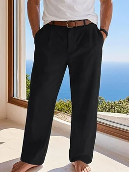 Men's Formal Linen Summer Pants Straight Tube Solid Color Comfortable Breathable Formal Business Fashion Basic Style 5