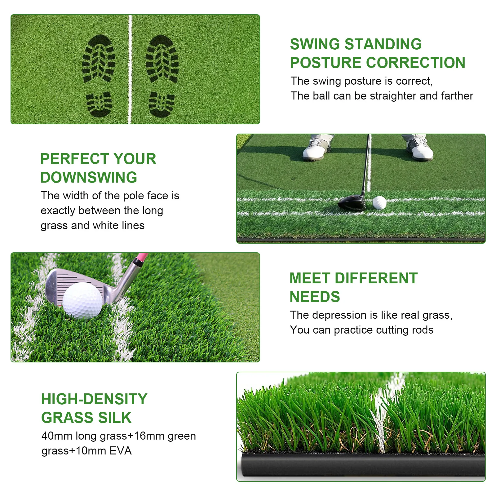 

Golf Putting Training Mat Dual Turf Golf Hitting Mat 11mm Short and 40mm Rough Grass 1.2x1.5m for Beginners and Advanced Players