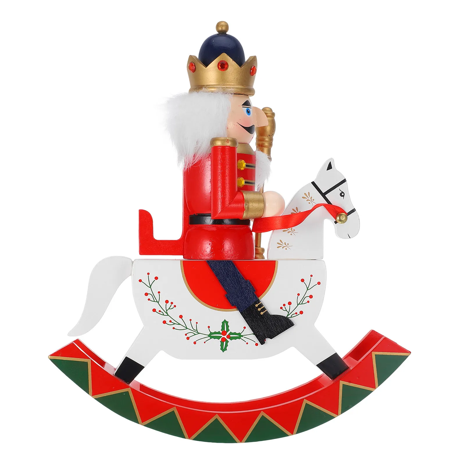 

Wooden Nutcracker Rocking Horse Christmas Decoration Festive Traditional Soldier Ornament for Tabletop Mantel Shelf Home Office