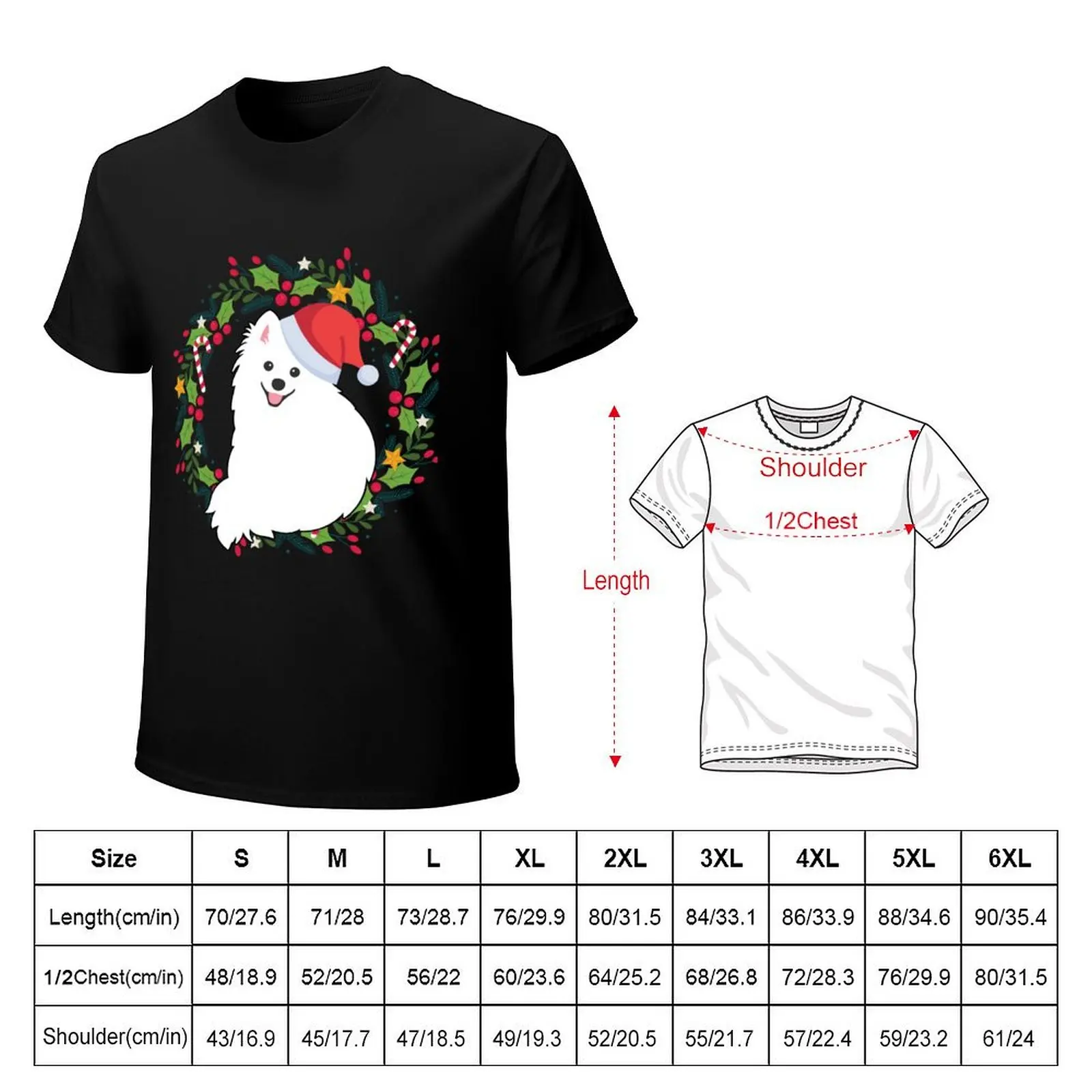 Japanese Spitz Dog Santa in Christmas Wreath - Black T-Shirt quick drying sports fans new edition t shirt for men