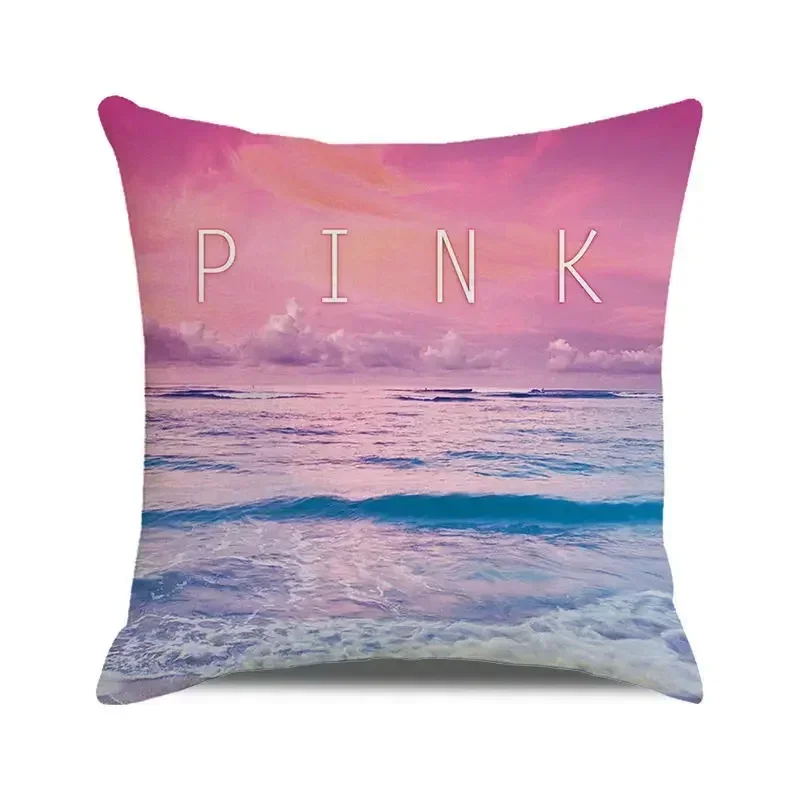 45x45 cm Blue Ocean Style Square Cushion Cover Beach Coconut Grove Sunset Scenery Print Pillowcase Home Decor Pillow Cover