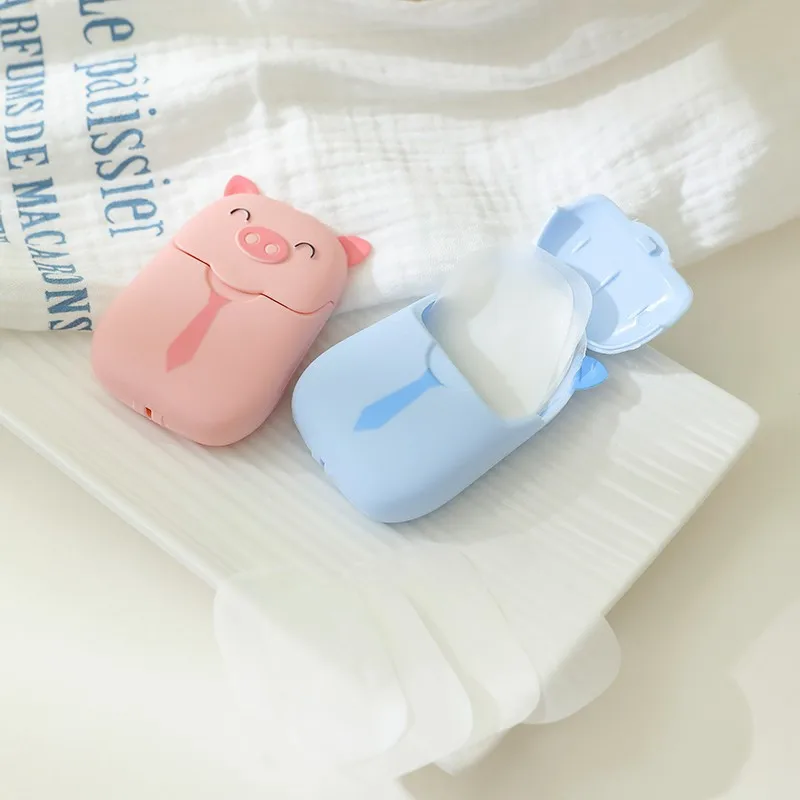 1Box Lovely Pig Soap Paper Hands Washing Scenteds Soap Paper Portable Disposable Soap Bathing Travel Hand Care Cleaning Tool New