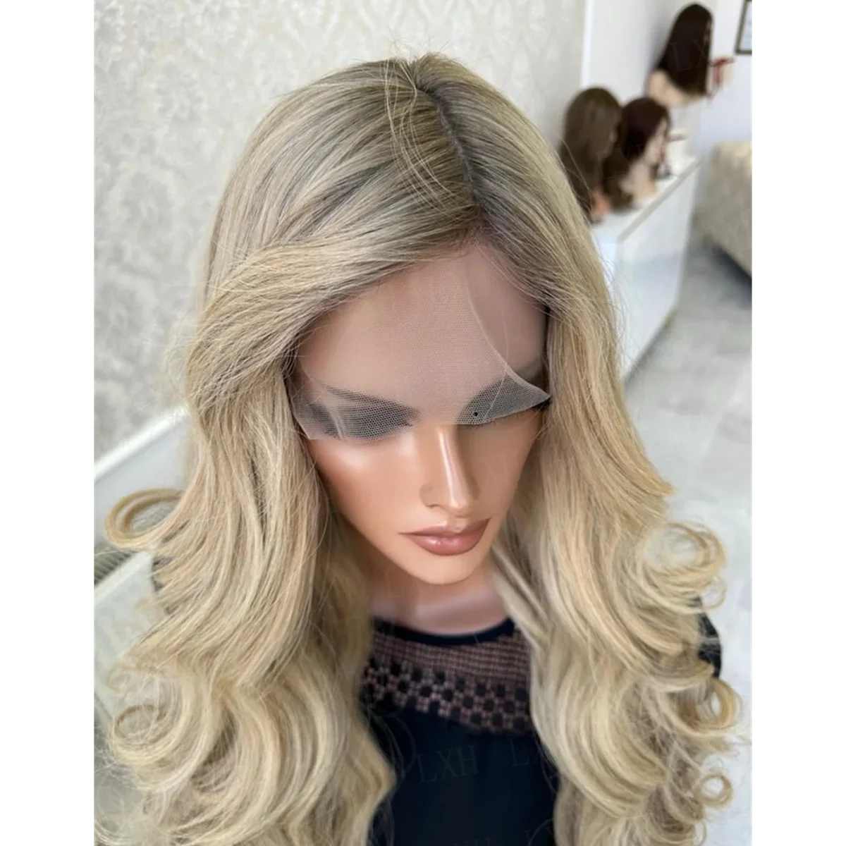 24Inch Natural Ombre Blond Wave Glueless Women HD Lace Front Wig Hair Pre Plucked Transparent Lace Hair Wig