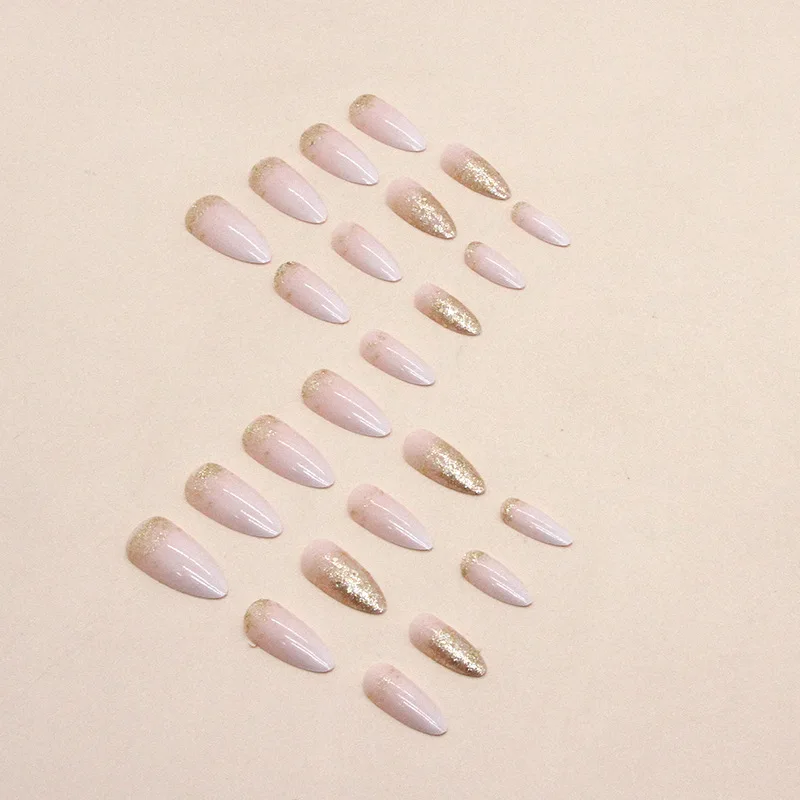 ミニマリストフラッシュゴールドネイル、ロング、1ゼリージェル、1ネイルファイル、24個
