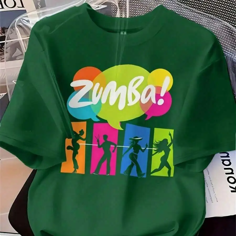 

Colorful Dance Silhouettes Women Casual Crew Neck Cotton Tee With Speech Bubbles Graphic