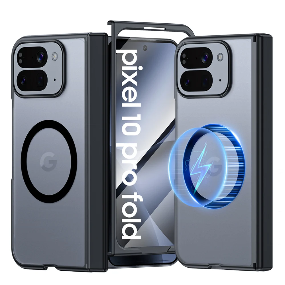 

Прозрачный чехол для Google Pixel 10 Pro, складной чехол с петлей, беспроводная зарядка, магнитное кольцо, защитный чехол для телефона