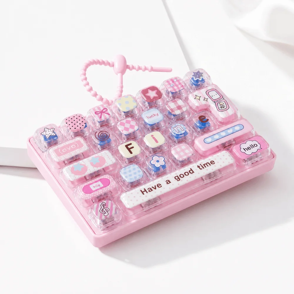 26-Key Decompression Button Cute Design Simulation Keyboard Mini Keyboard Pendant Transparent Dual-Tone Keyboard Keychain