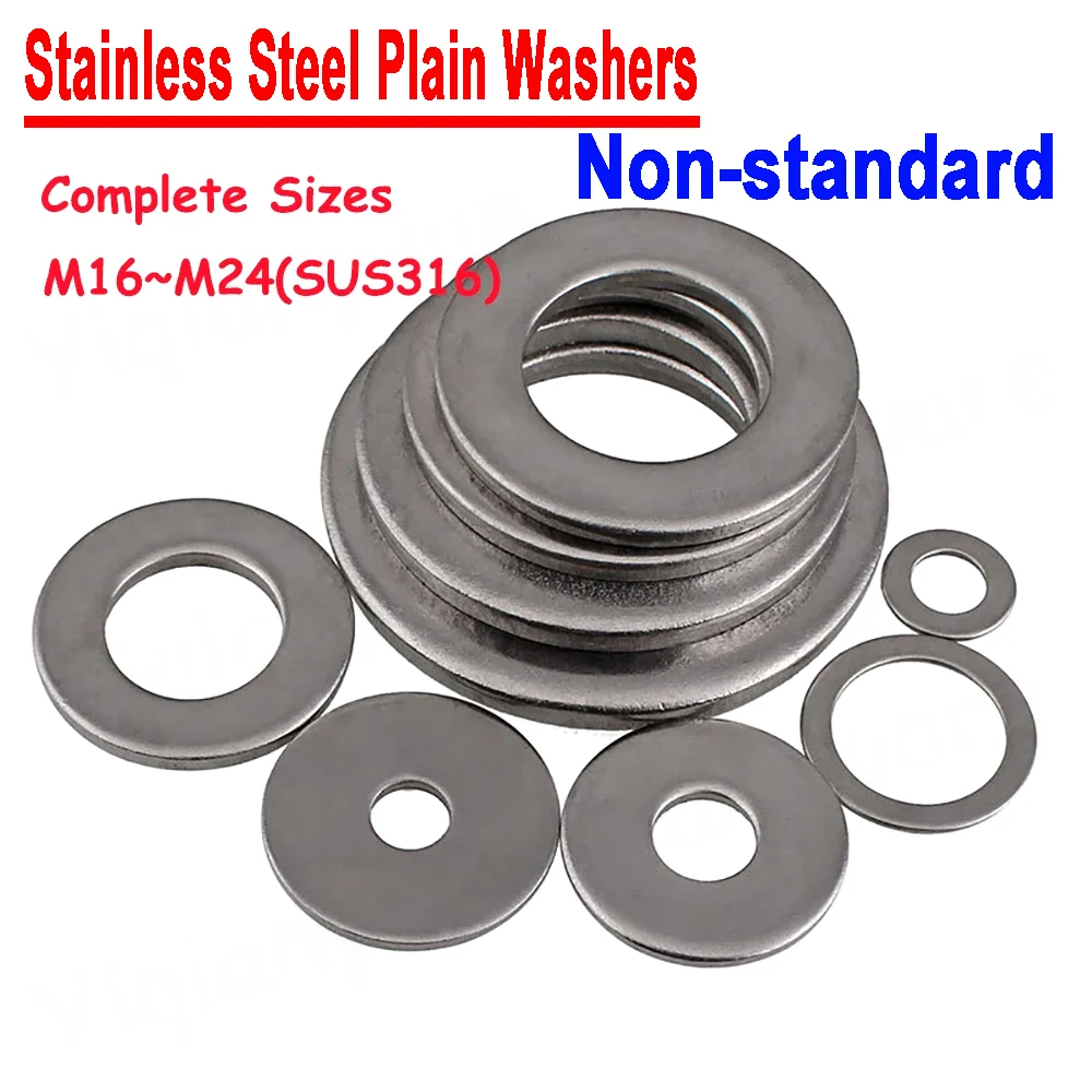 

M16 M18 M20 M22 M24 SUS316 Stainless Steel Non-standard Plain Washers Flat Gaskets Shims for Cylinder Complete Sizes Large Rings