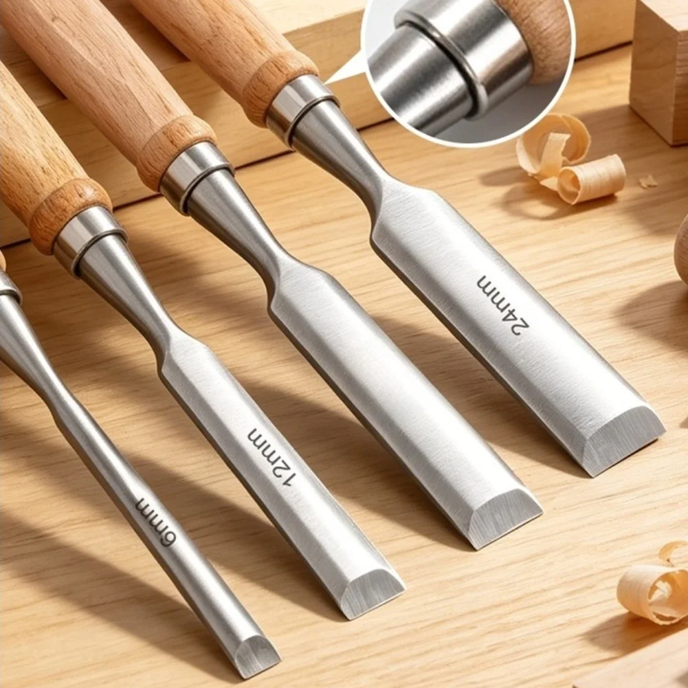 Woodworking Chisels Set High Carbon Chromium Vanadium Steel Beech Handle 6 12 18 24mm For Carving Edging Slotting Professional G