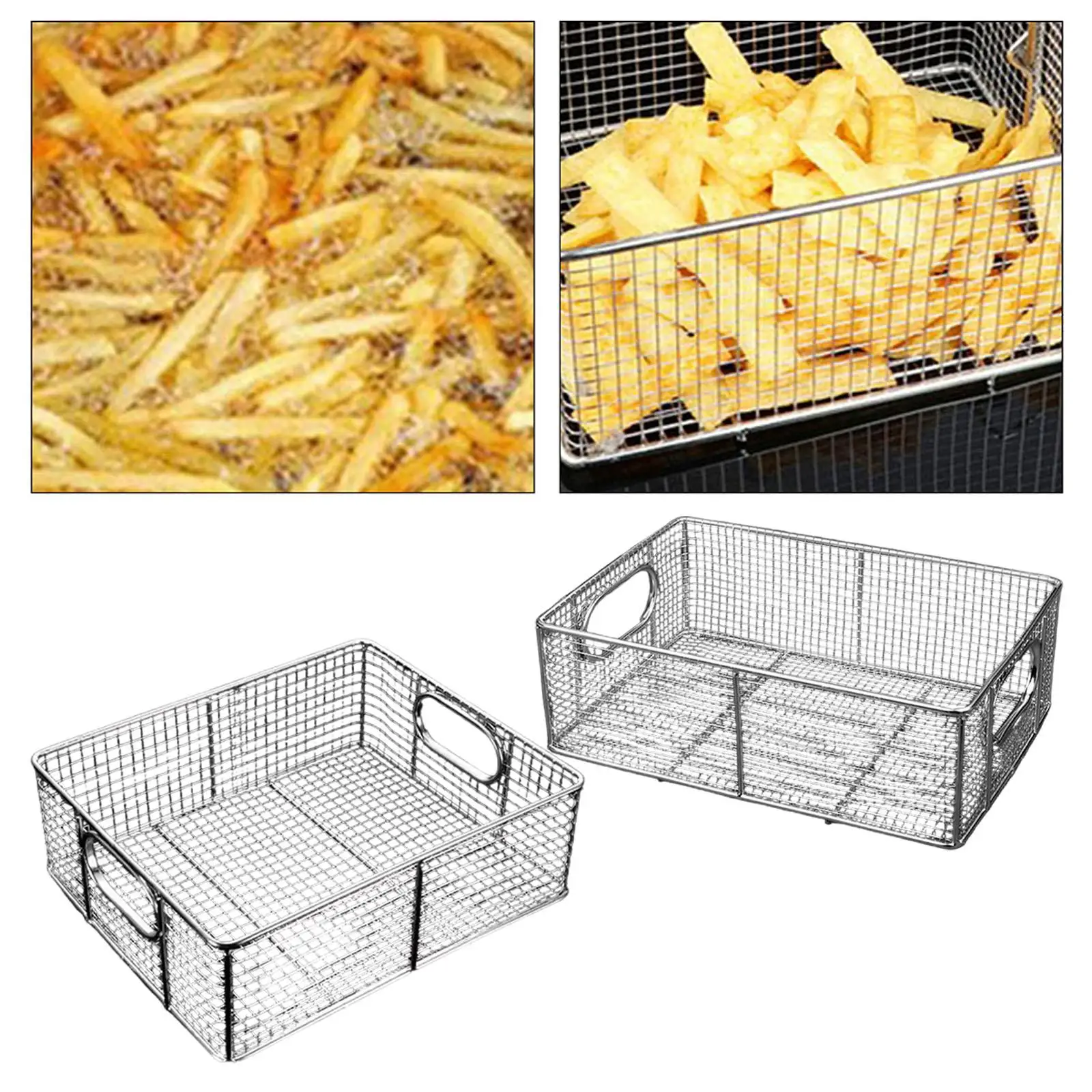 

Deep Fryer Basket Kitchen Cooking Strainer Colander Fry Basket Serving Food for Home