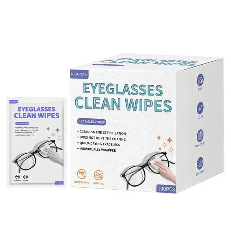 100pcs Disposable Eyeglass Lens Wipes, Individually Wrapped Camera Lens Cleaner Wipes, Portable Anti-Fog Glasses Cleaning Wipes