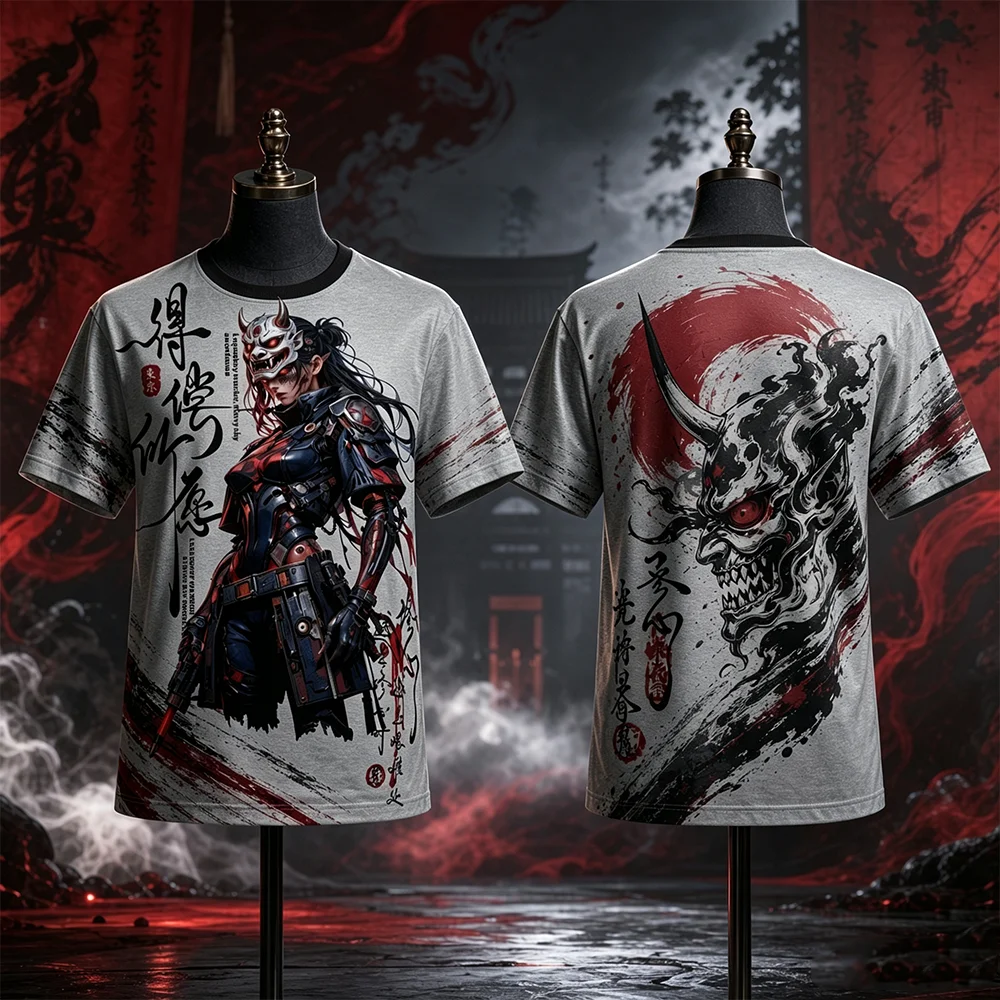 Unisex Schnelltrocknend Atmungsaktiv 3D-Druck Japanischer Anime Manga Weibliche Kriegerin T-Shirt Lässiges Outdoor-Sport-Oberteil für Eltern-Kind – Detail 2