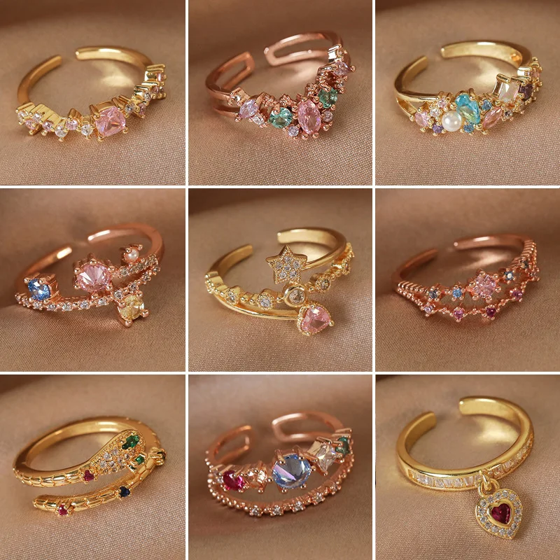 Open Ring Zircon Heart Shape Index Finger Ring 2026 Minimalist Light Luxury Niche Adjustable for Women