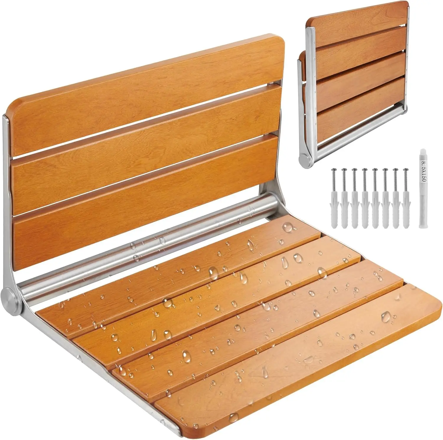 

Folding Teak Shower Seat 20 9 x 16 Unfolded Wall Mounted Fold Up Shower Bench with 500 lbs Load Capacity Space Saving Home