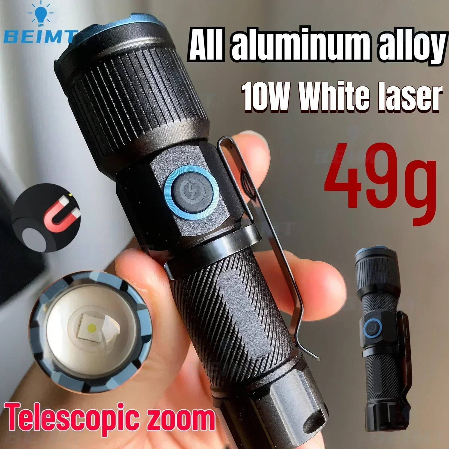 Mini LED 49G Portable White Laser Flashlight Portable and Multifunctional Outdoor Lighting USB Charging Camping CAP CLIP Light