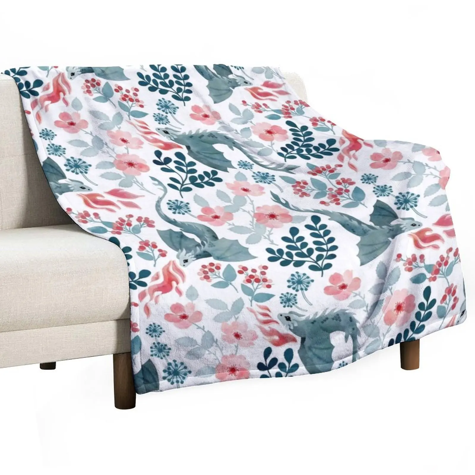 

Dragons pastel floral Throw Blanket Soft Plush Blanket as Housewarming Gift