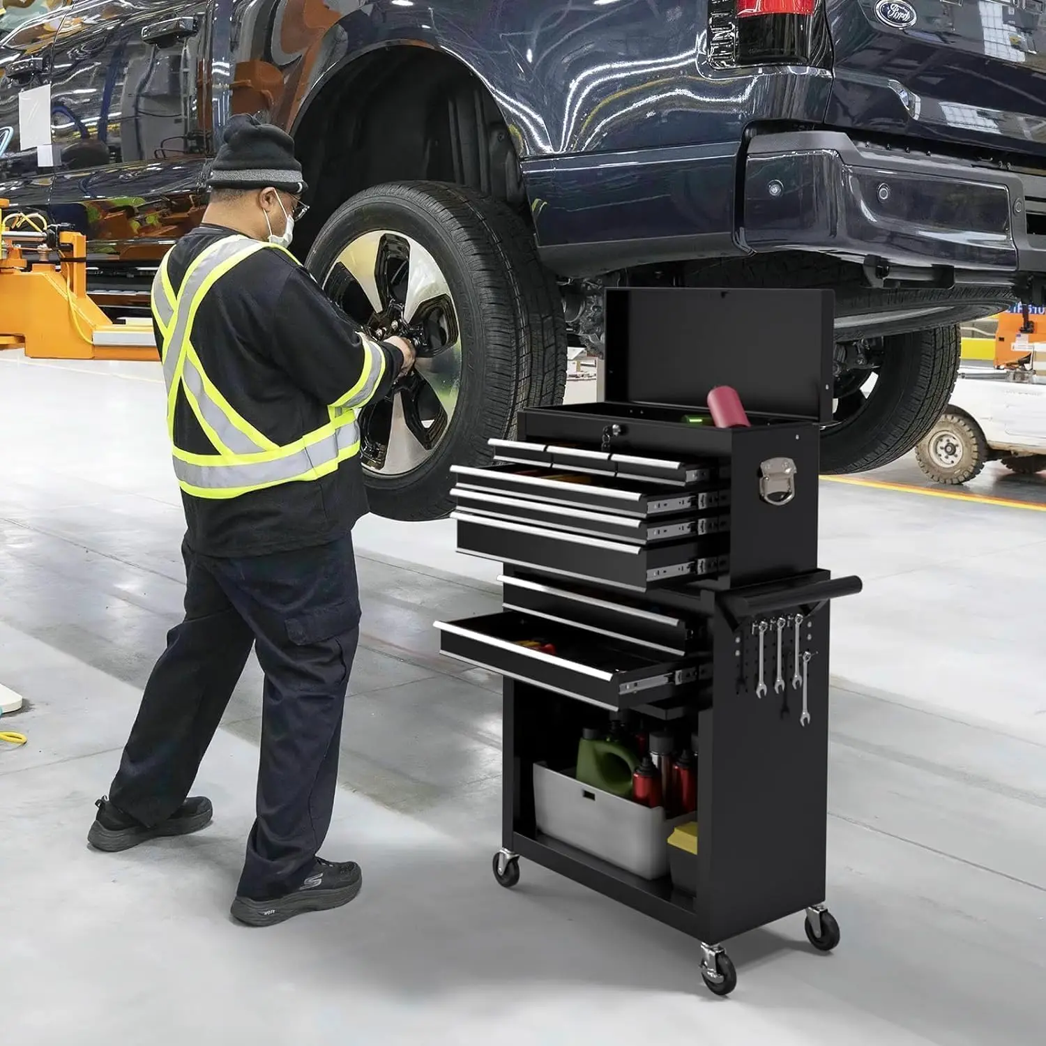 8 Drawer Rolling Tool Chest, High Capacity Tool Box with Lockable Wheels and Drawers, 2 in 1 Portable Toolbox Organizer