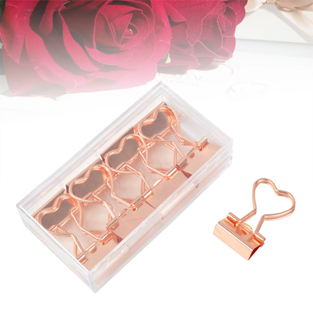 12pcs Rose Gold Binder Heart Shaped Metal Clips Decorative Paper Clips for Notes Letters Photos 1.42x0.75inch Office School