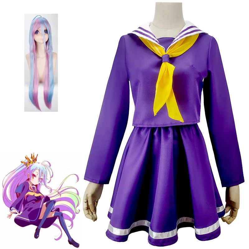 

NO GAME NO LIFE Shiro Cosplay Costume Wig Top Skirt Sailor Suit AnimeSchool Uniform Halloween Christmas Carnival Full Set