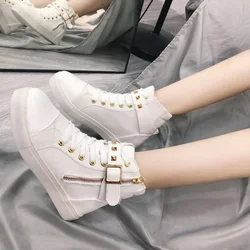 2024 Women's Canvas Shoes Fashion Zipper Wedge High Top White Sneakers Solid Color Tenis Feminino