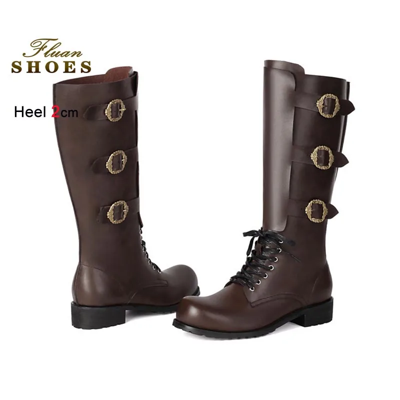 

Новые женские сапоги до колена, осенне-зимняя обувь, черные, с круглым носком, на шнуровке, высокие сапоги в ретро-стиле, кожаные, с пряжкой, на толстом каблуке, длинные сапоги