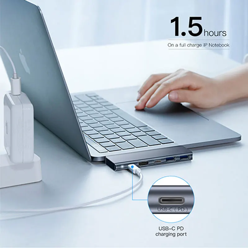 USB C 타입 3.0 허브 분배기, HDMI 4K 30Hz PD 고속 충전, 고속 데이터 전송, PC 노트북 맥북용 2 포트 USB3.0