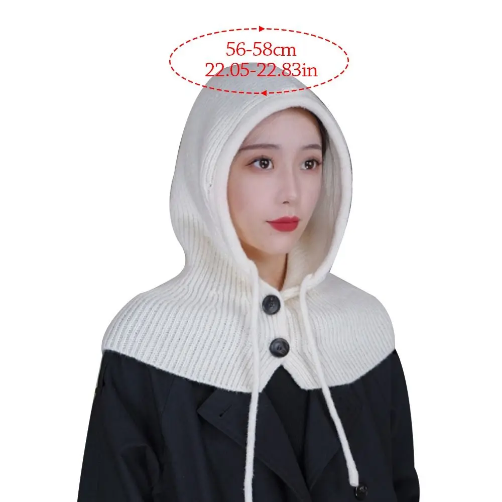 New Ear Protection Winter Balaclava Windproof Drawstring Hooded Knitted Hooded Cap Warm Scarf Hat Unisex